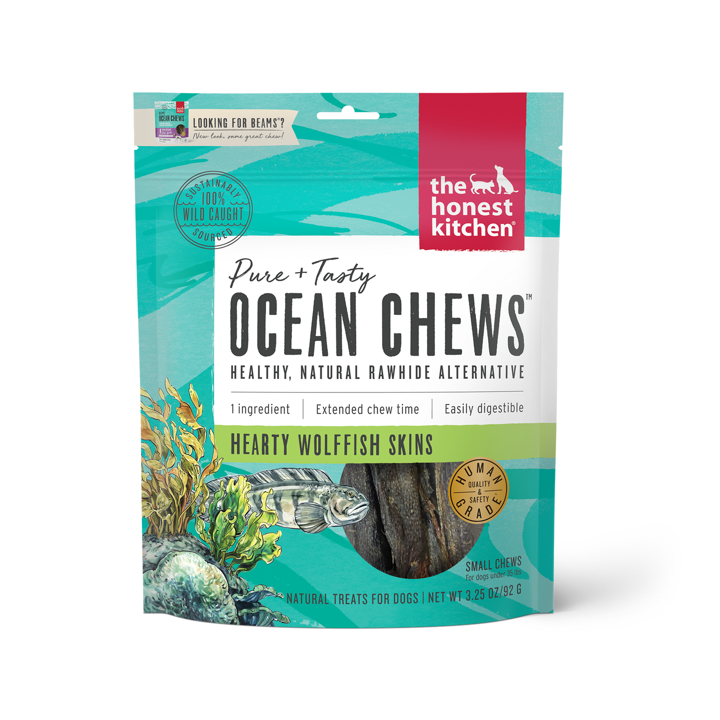 The Honest Kitchen Ocean Chews Beams Dog Treat Wolffish Skins 3.25oz