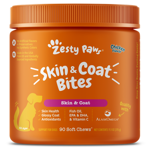 Zesty Paws Skin & Coat Bites Dog Supplements Chicken 90ct