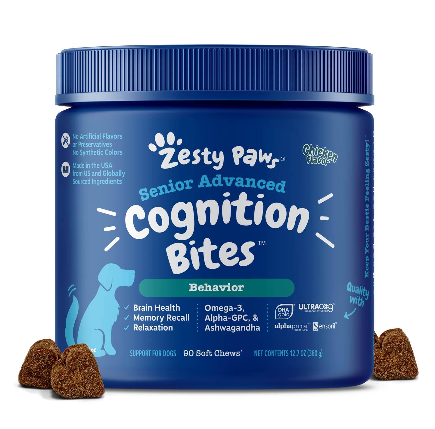 Zesty Paws Senior Advanced Cognition Bites Dog Supplements Chicken 90ct