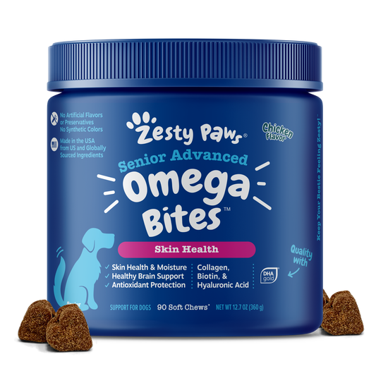 Zesty Paws Senior Advanced Omega Bites Dog Supplements Chicken 90ct